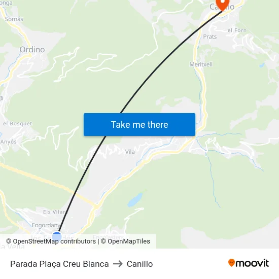Parada Plaça Creu Blanca to Canillo map
