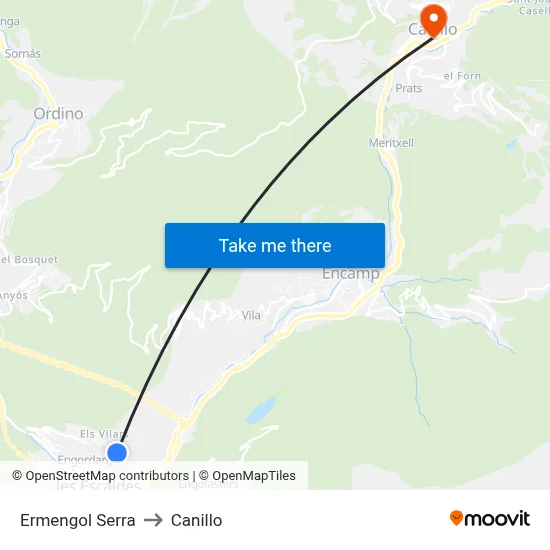 Ermengol Serra to Canillo map