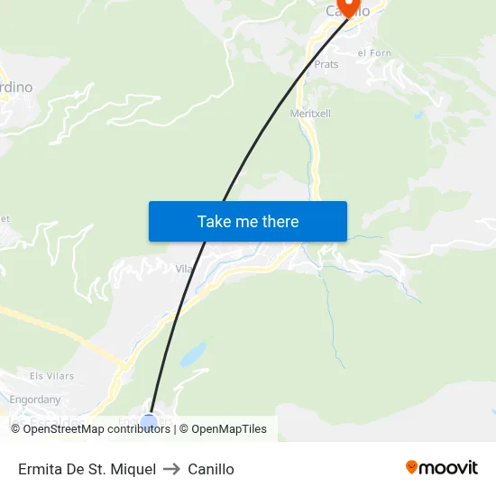 Ermita De St. Miquel to Canillo map