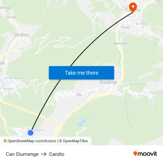 Can Diumenge to Canillo map