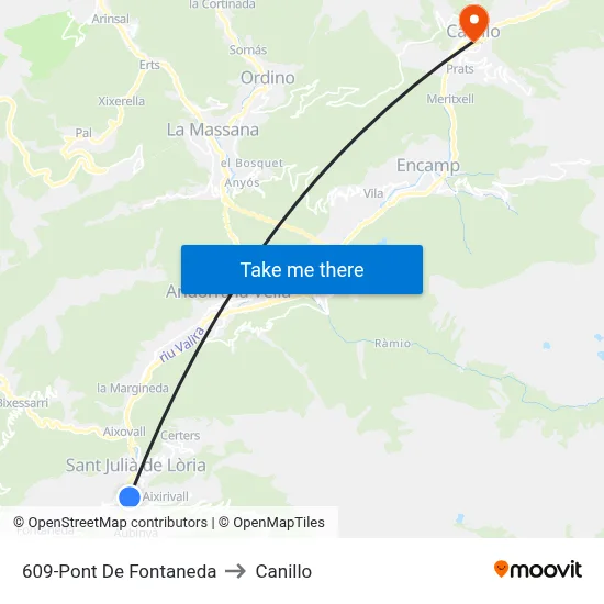 609-Pont De Fontaneda to Canillo map