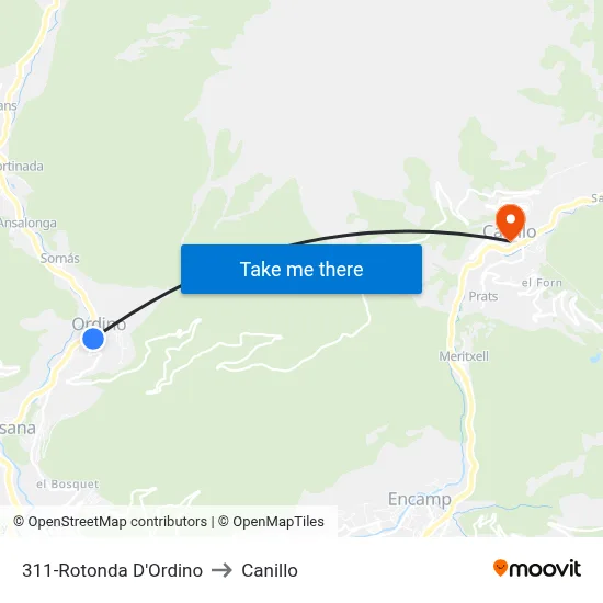 311-Rotonda D'Ordino to Canillo map