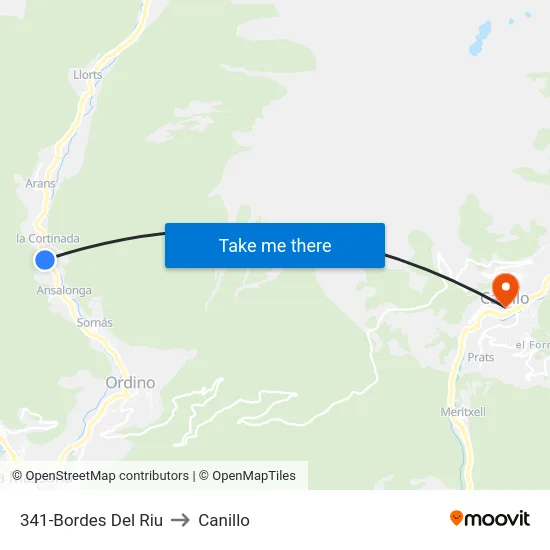 341-Bordes Del Riu to Canillo map