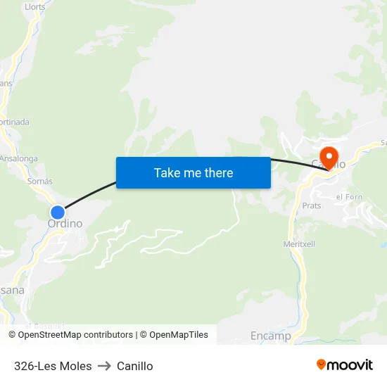326-Les Moles to Canillo map