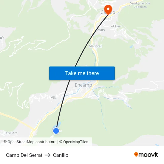 Camp Del Serrat to Canillo map