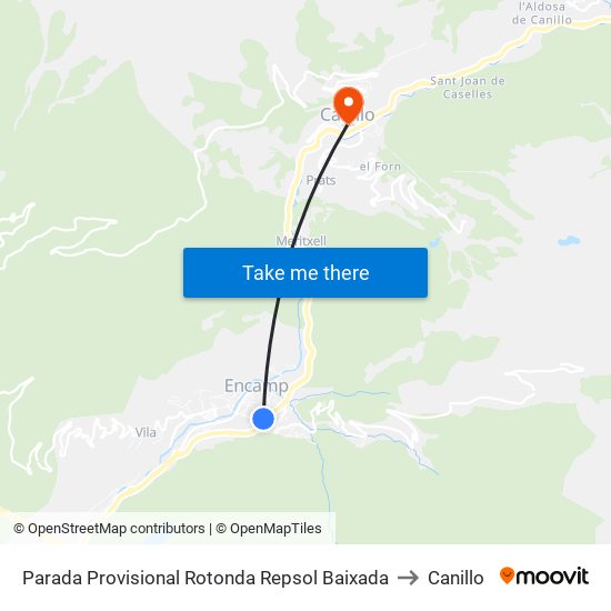 Parada Provisional Rotonda Repsol Baixada to Canillo map