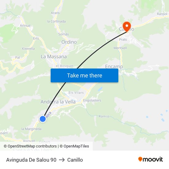 Avinguda De Salou 90 to Canillo map
