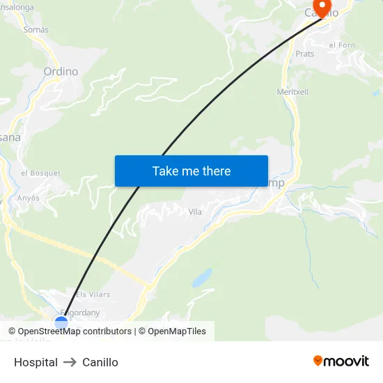 Hospital to Canillo map