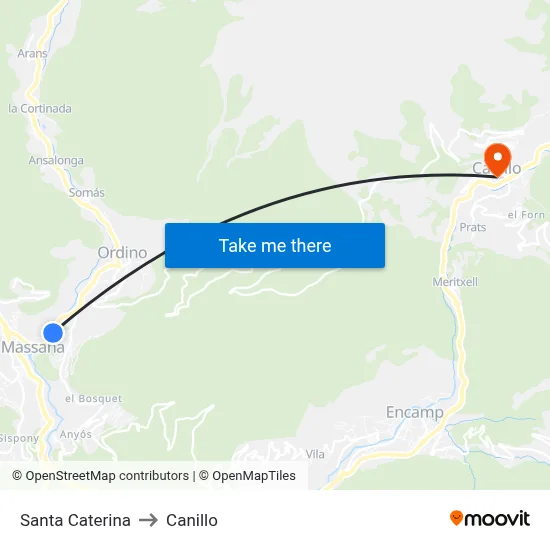 Santa Caterina to Canillo map