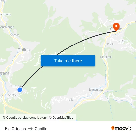 Els Oriosos to Canillo map