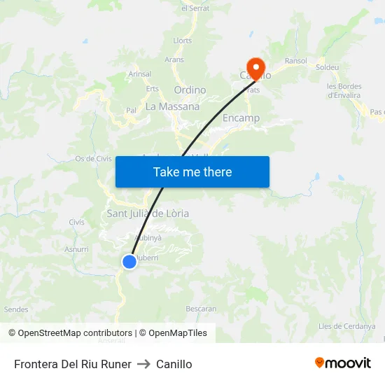Frontera Del Riu Runer to Canillo map