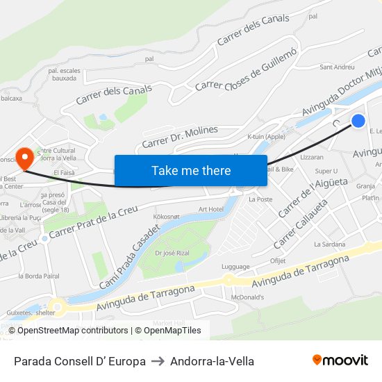 Parada Consell D’ Europa to Andorra-la-Vella map