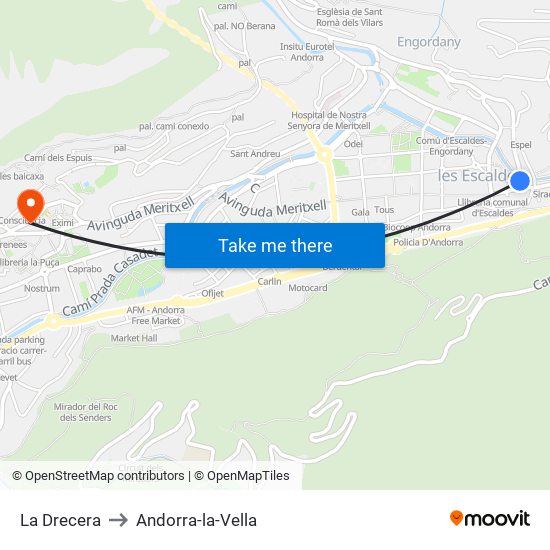 La Drecera to Andorra-la-Vella map
