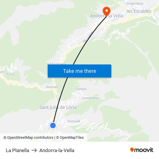 La Planella to Andorra-la-Vella map