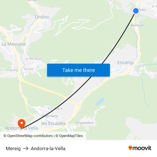 Mereig to Andorra-la-Vella map