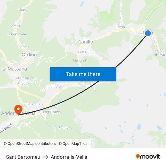 Sant Bartomeu to Andorra-la-Vella map