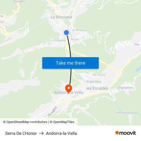 Serra De L'Honor to Andorra-la-Vella map