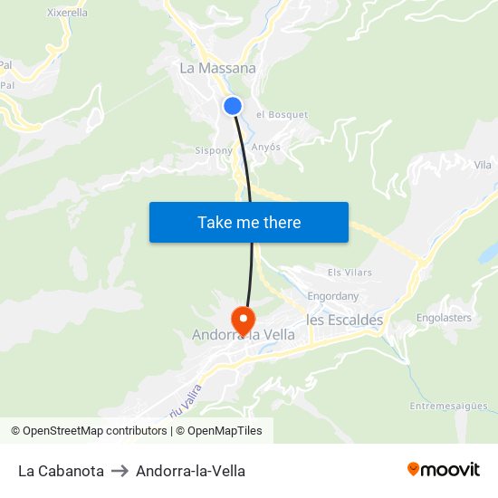 La Cabanota to Andorra-la-Vella map