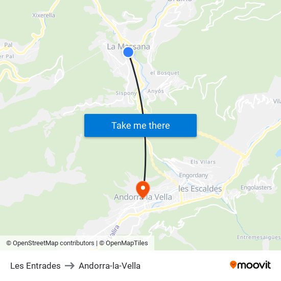 Les Entrades to Andorra-la-Vella map