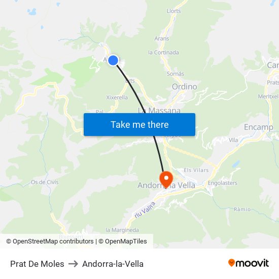 Prat De Moles to Andorra-la-Vella map
