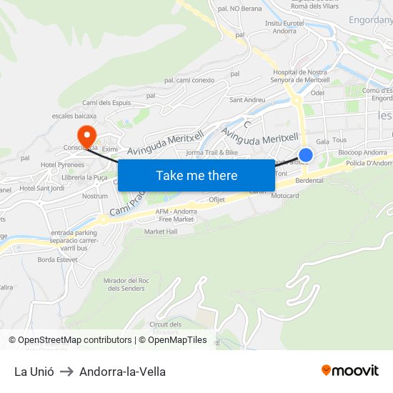 La Unió to Andorra-la-Vella map