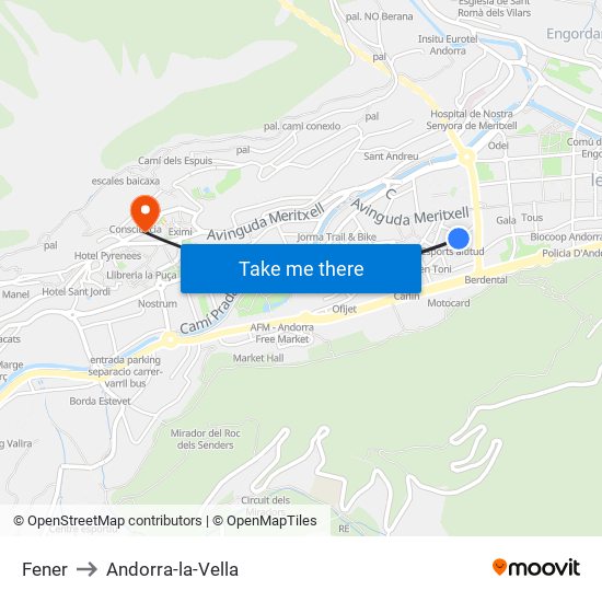 Fener to Andorra-la-Vella map
