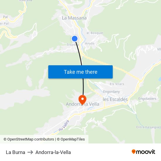 La Burna to Andorra-la-Vella map