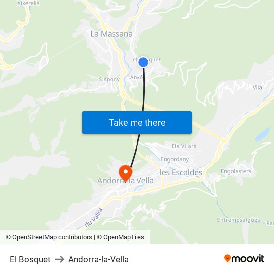 El Bosquet to Andorra-la-Vella map