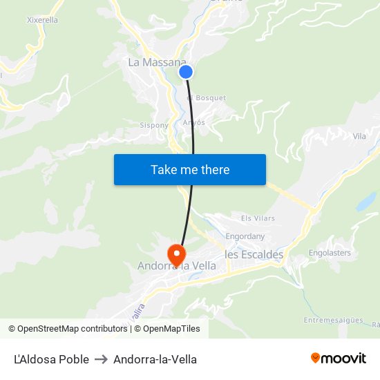 L'Aldosa Poble to Andorra-la-Vella map