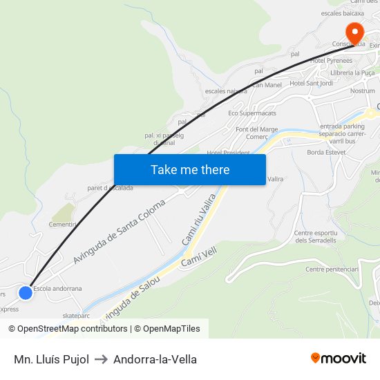 Mn. Lluís Pujol to Andorra-la-Vella map