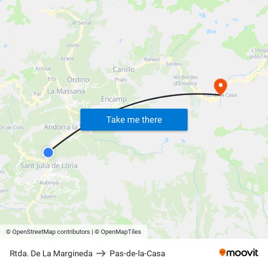 Rtda. De La Margineda to Pas-de-la-Casa map