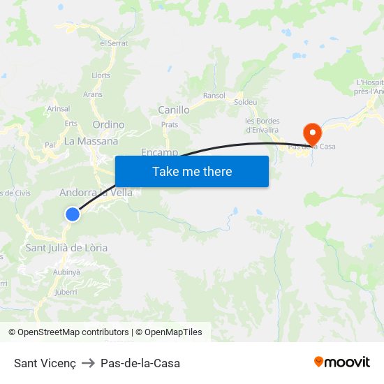 Sant Vicenç to Pas-de-la-Casa map