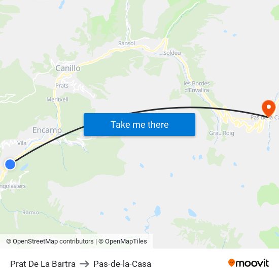 Prat De La Bartra to Pas-de-la-Casa map
