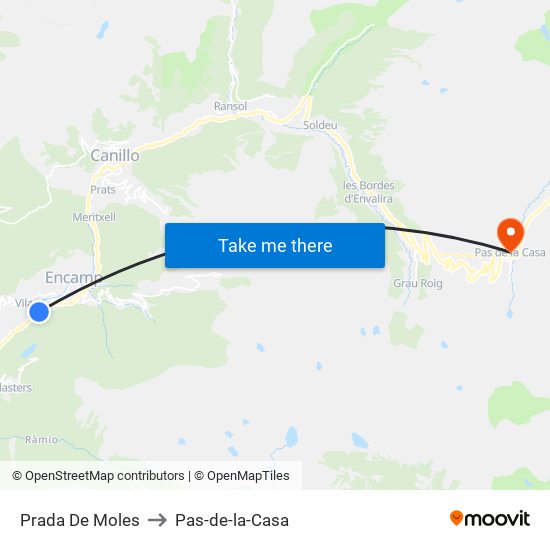 Prada De Moles to Pas-de-la-Casa map