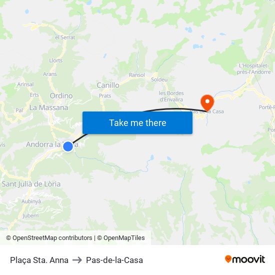 Plaça Sta. Anna to Pas-de-la-Casa map