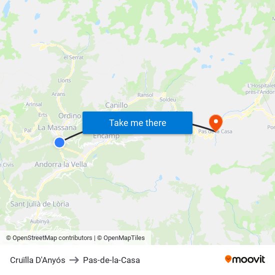 Cruïlla D'Anyós to Pas-de-la-Casa map