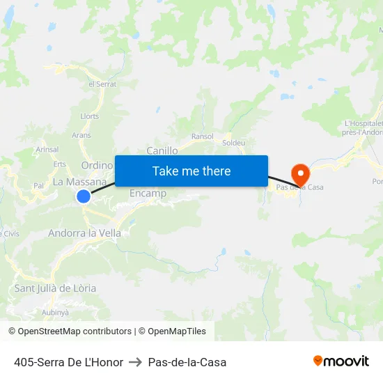 405-Serra De L'Honor to Pas-de-la-Casa map