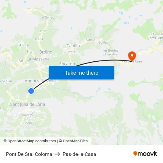 Pont De Sta. Coloma to Pas-de-la-Casa map