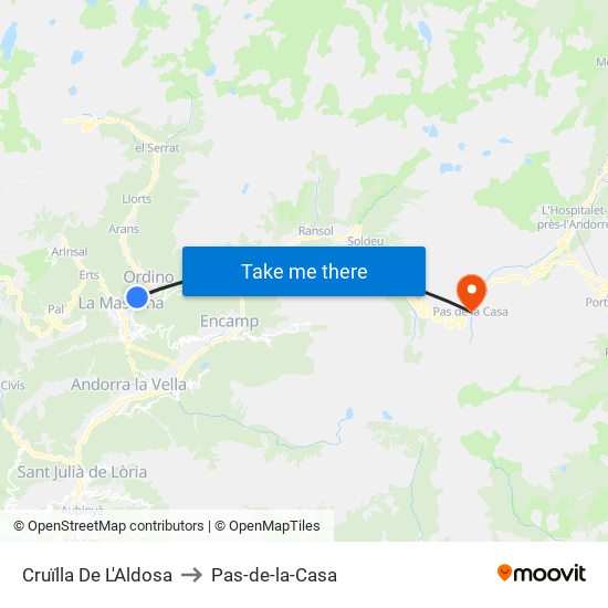 Cruïlla De L'Aldosa to Pas-de-la-Casa map