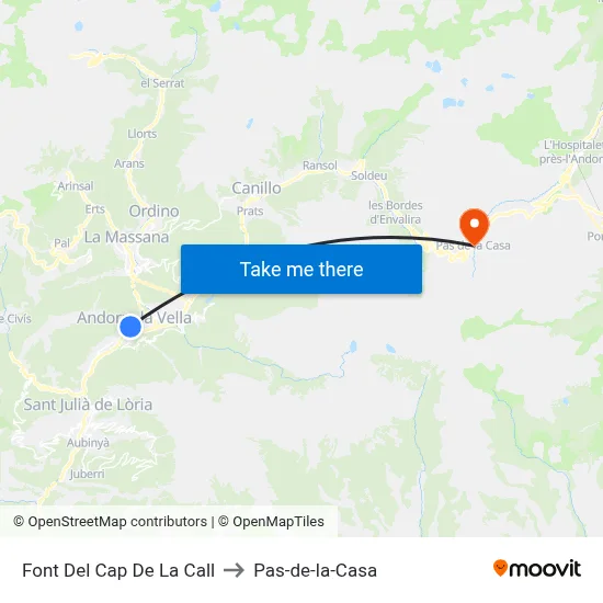 Font Del Cap De La Call to Pas-de-la-Casa map