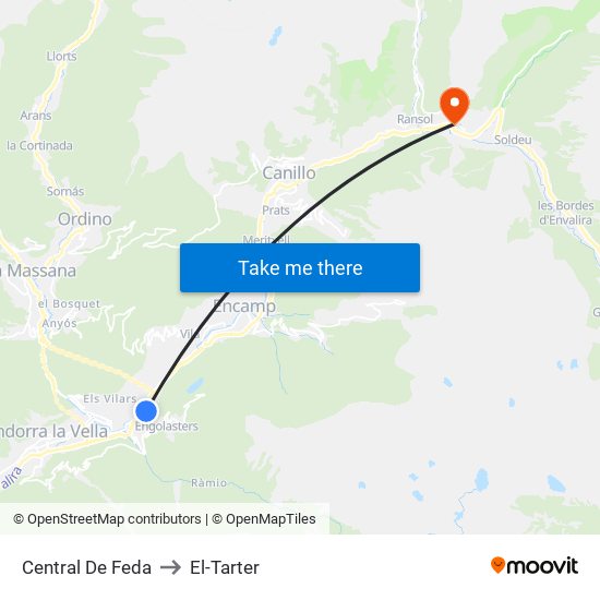 Central De Feda to El-Tarter map