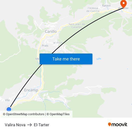 Valira Nova to El-Tarter map