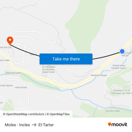 Moles - Incles to El-Tarter map