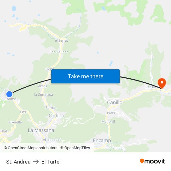 St. Andreu to El-Tarter map