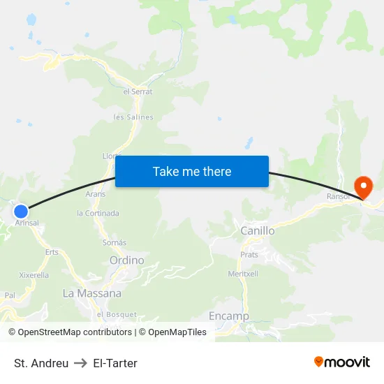 St. Andreu to El-Tarter map