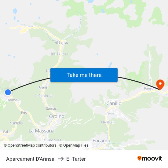 Aparcament D'Arinsal to El-Tarter map