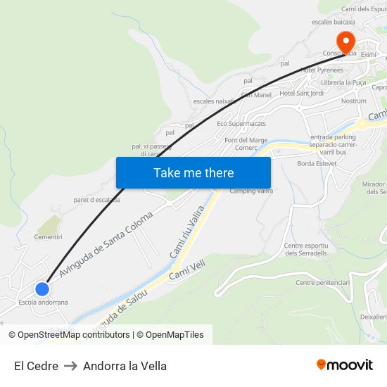 El Cedre to Andorra la Vella map