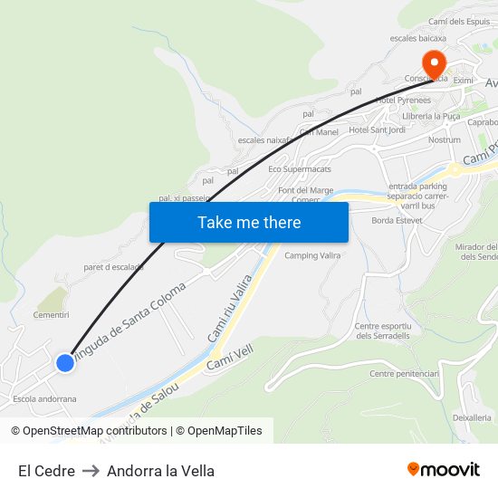 El Cedre to Andorra la Vella map