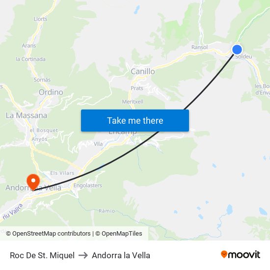 Roc De St. Miquel to Andorra la Vella map