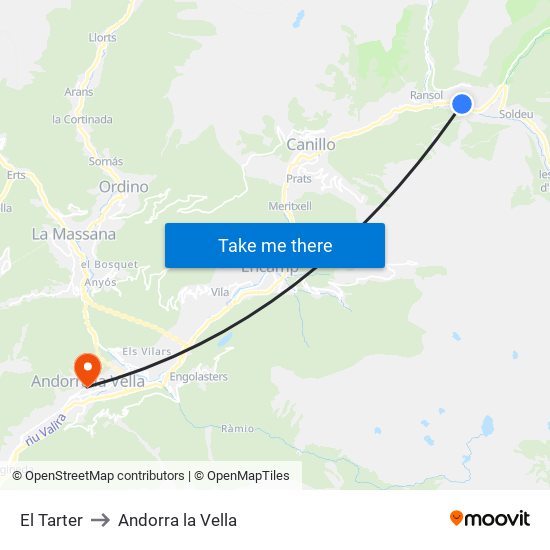 El Tarter to Andorra la Vella map